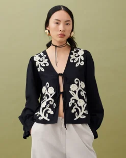 Dames blouse lange mouw zwart