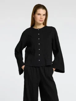 Dames blouse lange mouw zwart