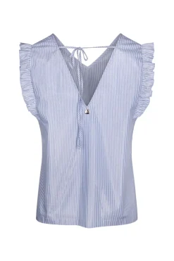 Dames blouse mouwloos blauw