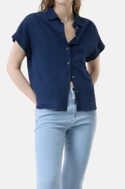 Dames blouse mouwloos blauw