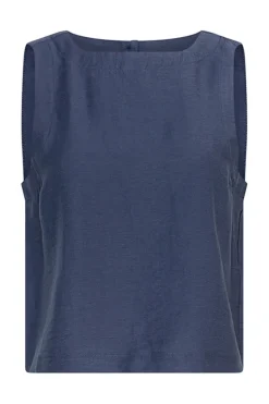 Dames blouse mouwloos blauw