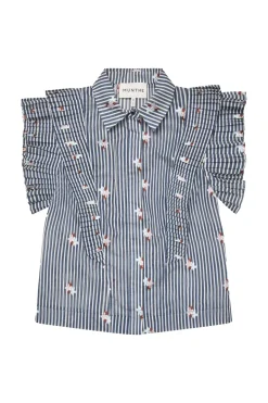Dames blouse mouwloos blauw