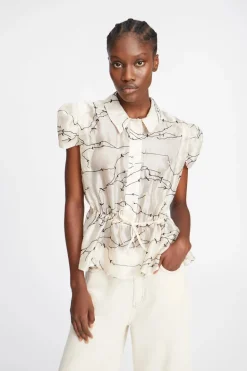 Dames blouse mouwloos ecru