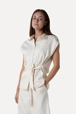 Dames blouse mouwloos ecru
