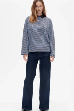 Dames t-shirt lange mouw blauw