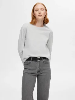 Dames t-shirt lange mouw grijs