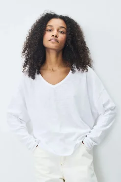 Dames t-shirt lange mouw wit
