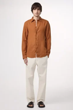 Heren overhemd lm casual bruin