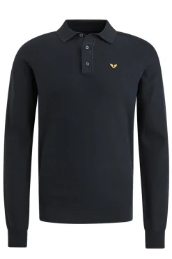 Heren polo lange mouw blauw