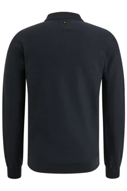Heren polo lange mouw blauw