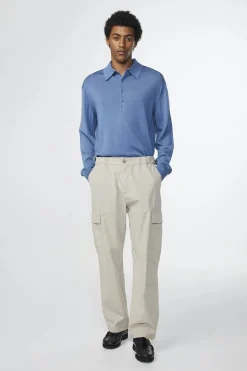Heren polo lange mouw blauw