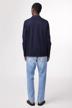Heren polo lange mouw blauw