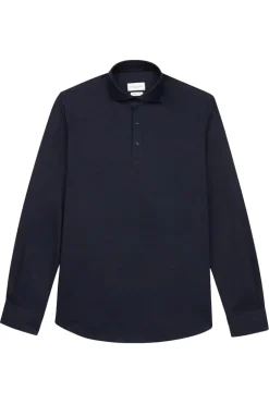 Heren polo lange mouw blauw