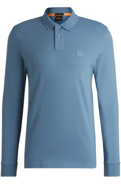 Heren polo lange mouw blauw