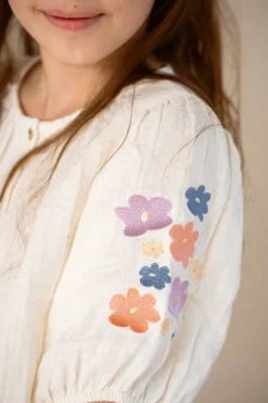 Meisjes blouse korte mouw ecru