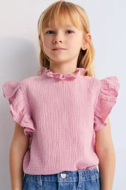 Meisjes blouse korte mouw rose